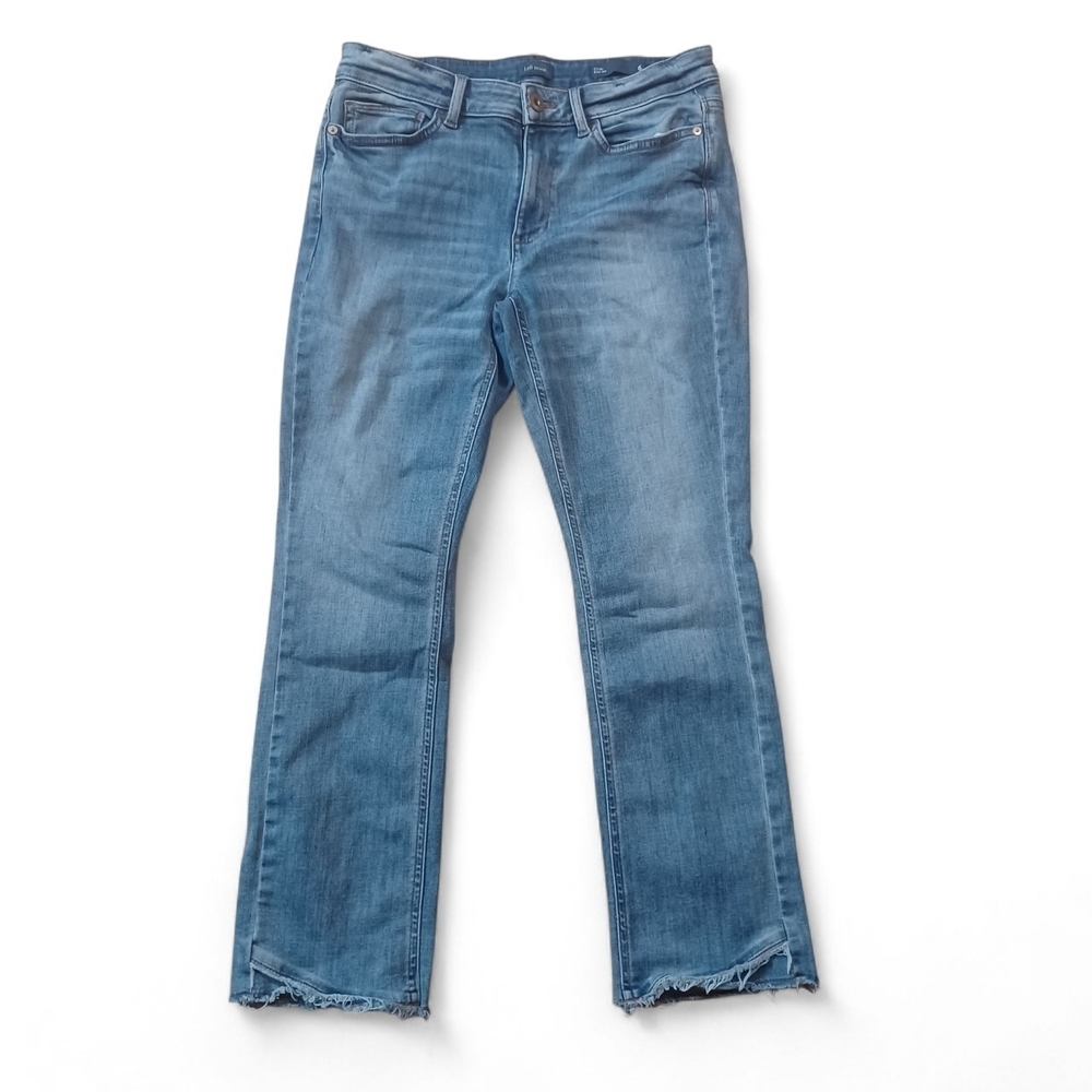J.Jill Denim‎ Demi Boot Cut Jeans Women’s Size 6 Medium Wash Stretch Freyed Hem